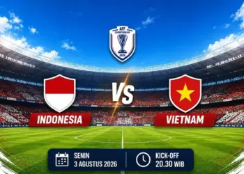 Jadwal pertandingan Timnas Indonesia vs Vietnam dalam ajang Piala AFF 2026 yang berlangsung Senin, 3 Agustus 2026 pukul 20.30 WIB.