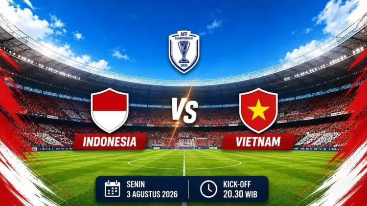 Jadwal pertandingan Timnas Indonesia vs Vietnam dalam ajang Piala AFF 2026 yang berlangsung Senin, 3 Agustus 2026 pukul 20.30 WIB.