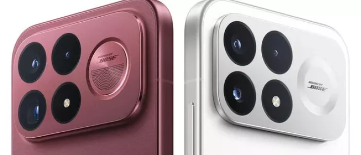 Bocoran modul kamera belakang POCO F9 Pro dan Ultra dengan branding Sound by Bose dalam varian warna merah maroon dan putih.