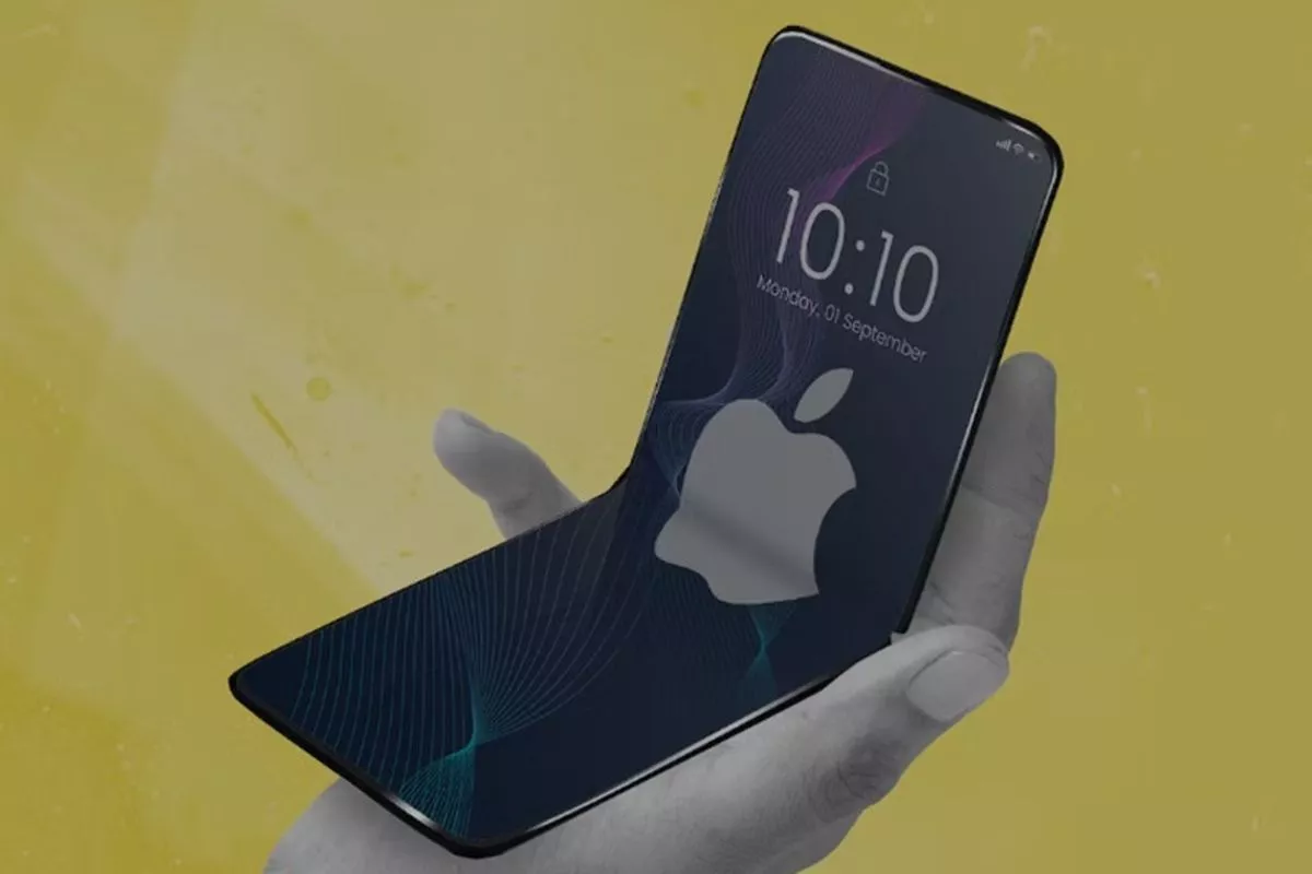 Konsep visual iPhone layar lipat dengan desain lipatan vertikal yang diperkirakan siap debut di AS.