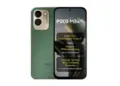 Tampilan depan dan belakang HP POCO M8x 5G warna hijau lengkap dengan spesifikasi utama di layar.