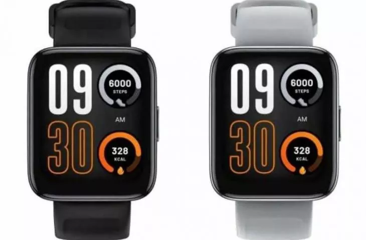 Dua unit smartwatch AMOLED murah bentuk kotak varian warna hitam dan abu-abu menampilkan pedometer dan kalori.