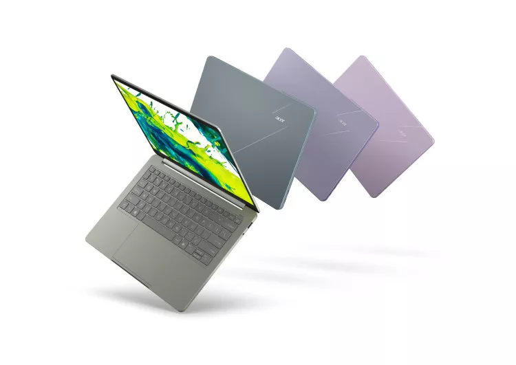 Beberapa varian warna bodi dan layar laptop Acer Swift Air 14 AI yang tampil stylish.