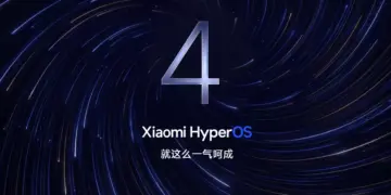 Logo angka 4 besar dengan latar belakang galaksi biru melambangkan rilis HyperOS 4 Beta Xiaomi