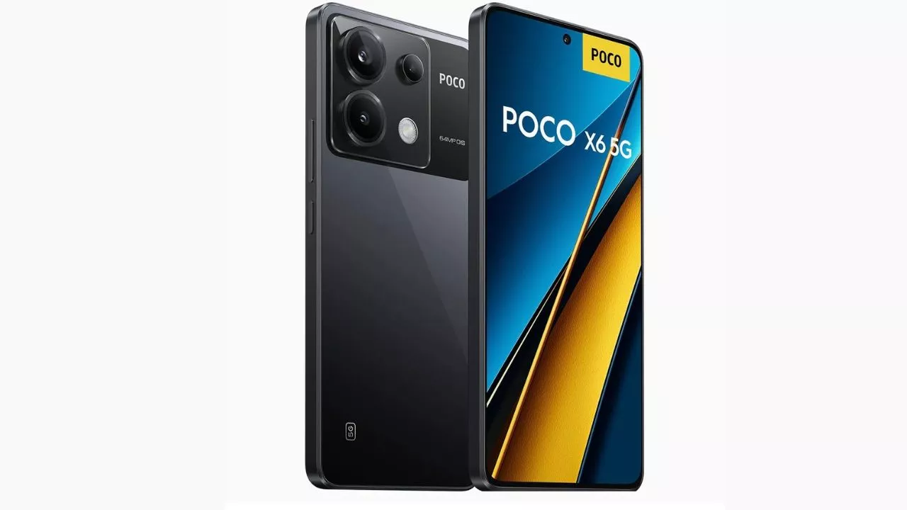 Tampilan depan dan belakang smartphone POCO X6 5G berwarna hitam.