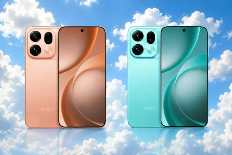 HP Oppo warna oranye dan hijau dengan modul kamera belakang besar untuk daftar harga HP Oppo.