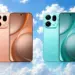 HP Oppo warna oranye dan hijau dengan modul kamera belakang besar untuk daftar harga HP Oppo.