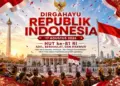 Desain Poster HUT RI ke-81 megah menampilkan Monas Istana Merdeka dan lambang Garuda