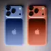 Tampilan bodi belakang iPhone 17 varian warna biru dan oranye dengan modul kamera berdesain memanjang.