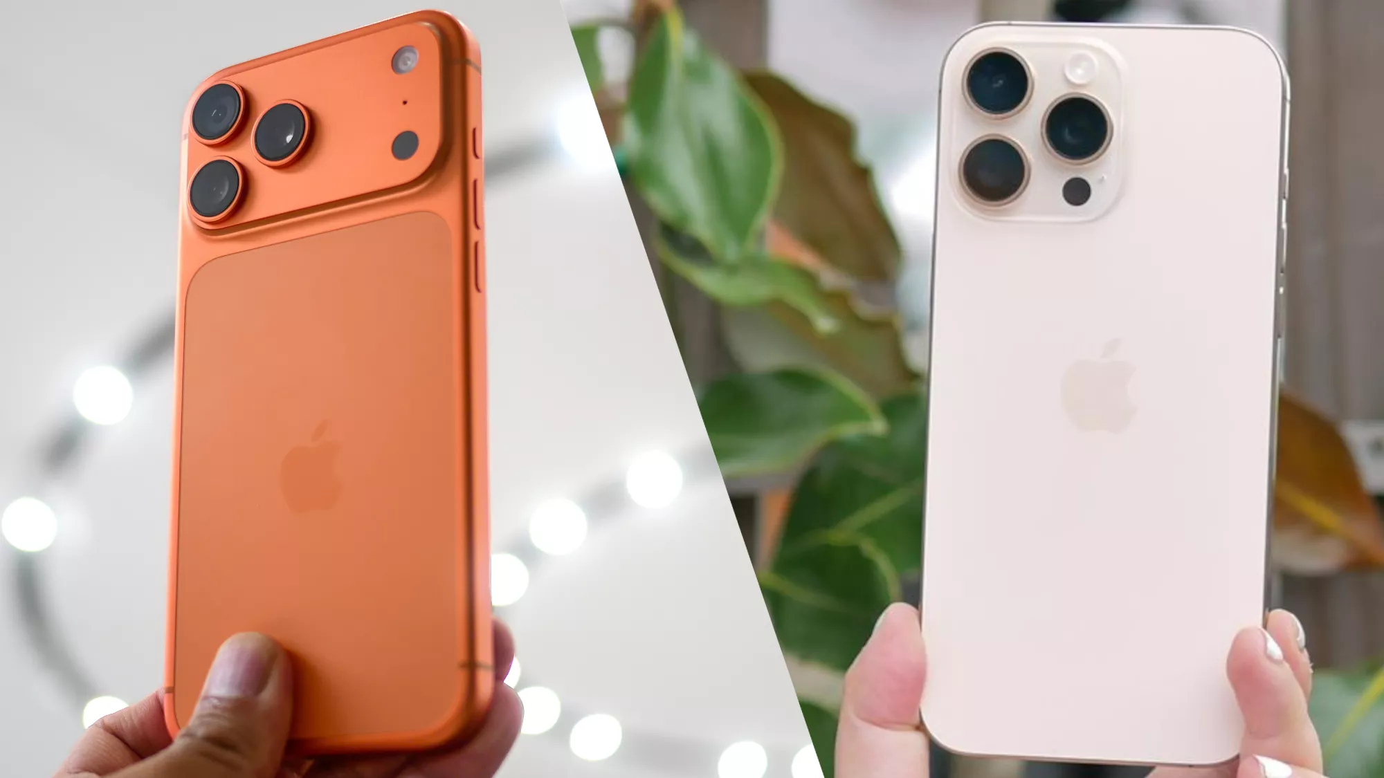 Perbandingan langsung bodi belakang iPhone 17 berdesain kamera horizontal dan iPhone 16 dengan modul kamera klasik.