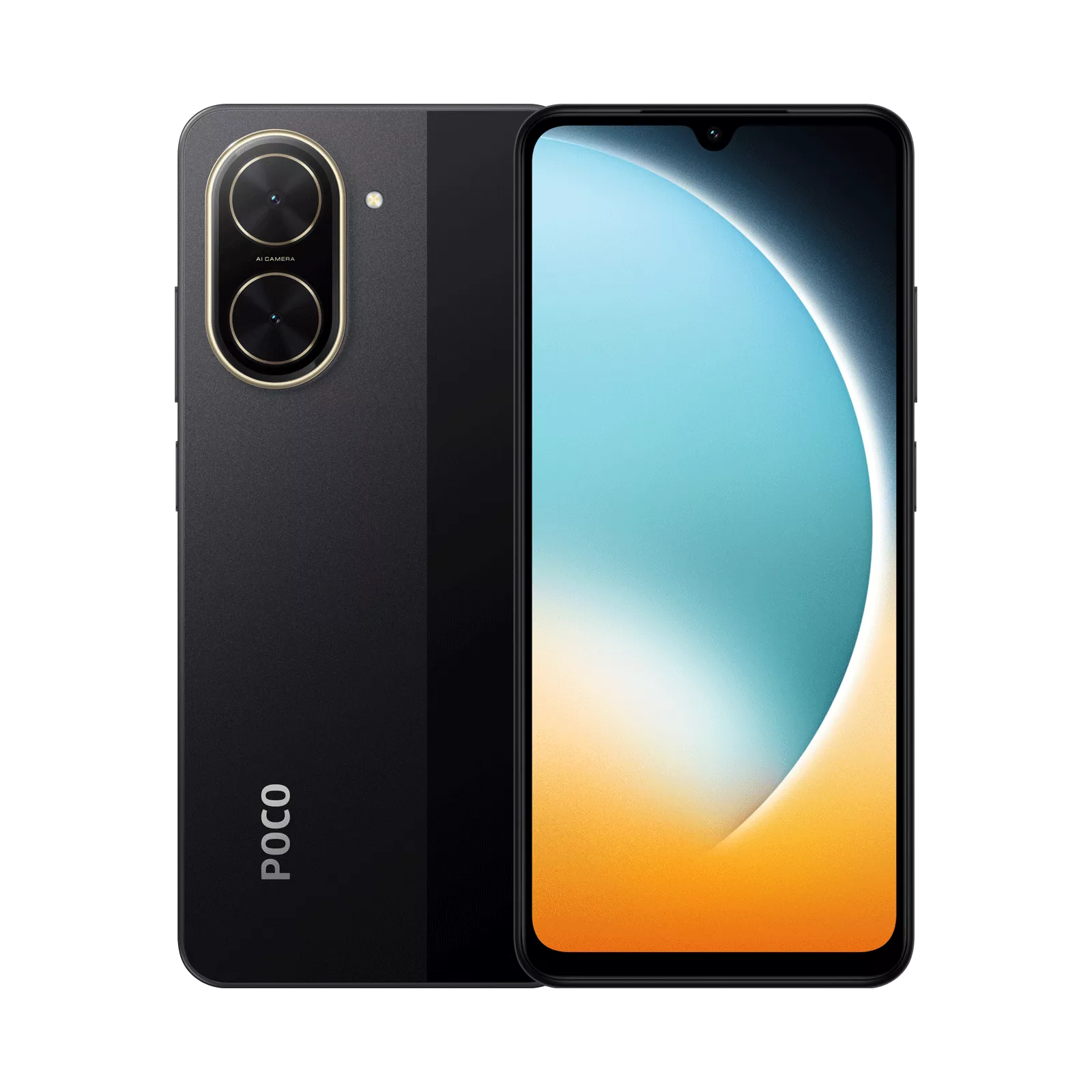 Tampilan depan dan belakang smartphone POCO warna hitam yang masuk dalam daftar update harga HP Xiaomi Agustus.