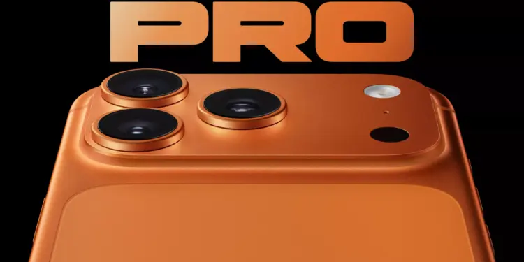 Modul kamera belakang iPhone 17 Pro warna oranye yang menjadi inspirasi desain HP Android murah.