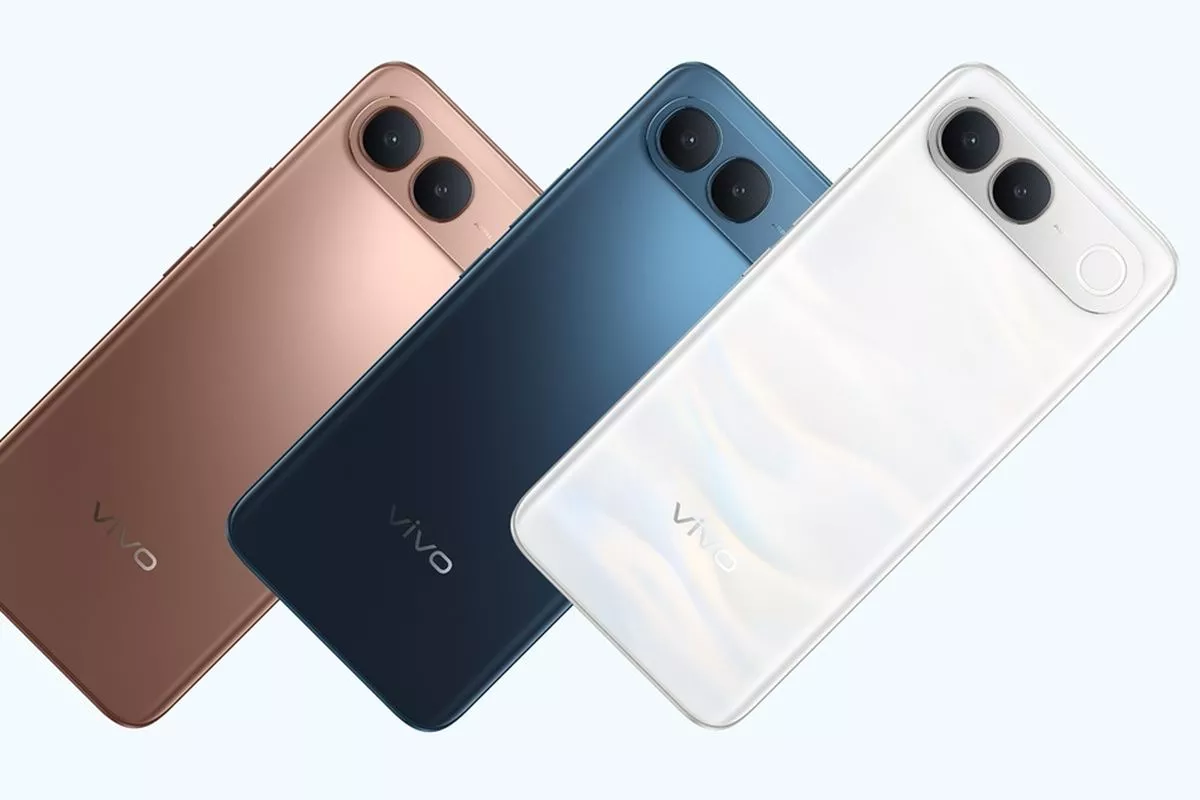 Tiga varian warna Vivo S2 dengan modul kamera belakang ganda horizontal.