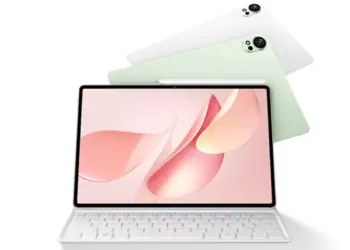 Tablet Huawei Terbaik untuk desainer lengkap dengan keyboard fisik putih, M-Pencil, dan opsi bodi warna hijau serta putih.
