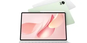 Tablet Huawei Terbaik untuk desainer lengkap dengan keyboard fisik putih, M-Pencil, dan opsi bodi warna hijau serta putih.