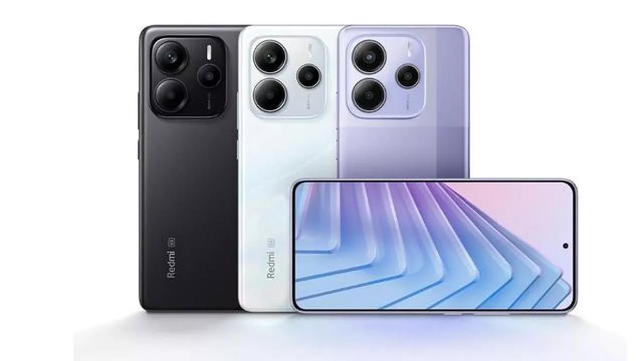 Deretan HP Redmi varian warna hitam, putih, dan ungu beserta layar depannya dalam katalog harga HP Xiaomi Agustus.