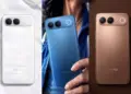 Tiga pilihan warna Vivo S2 yaitu putih, biru, dan bronze dalam berbagai posisi.