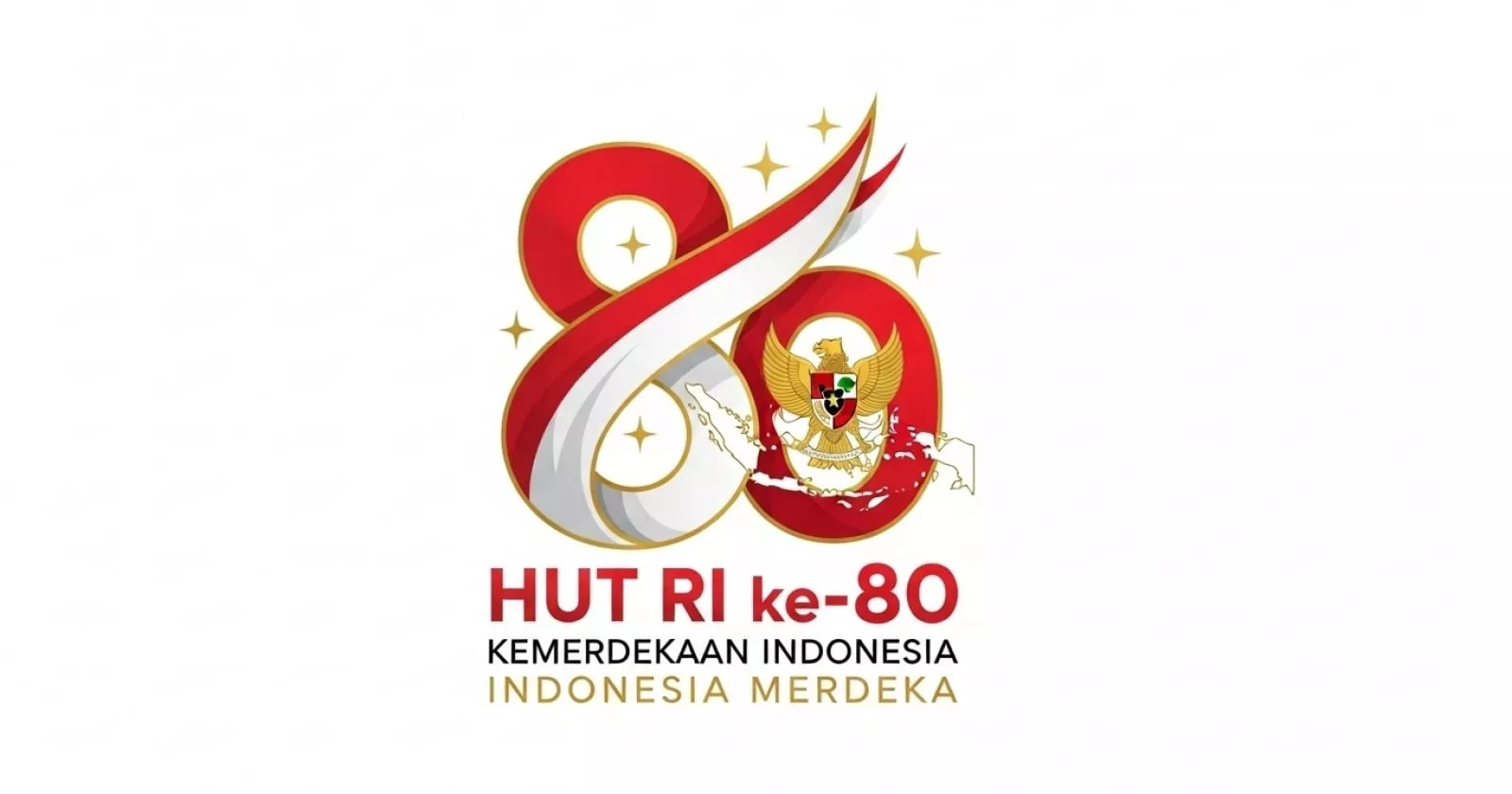 Desain logo angka 80 tahun Kemerdekaan Republik Indonesia lengkap dengan elemen Garuda Pancasila dan peta Indonesia.