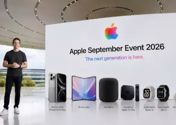 Suasana presentasi panggung utama tempat rilisnya perangkat-perangkat anyar Apple di bulan September 2026.