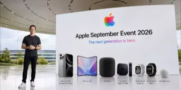 Suasana presentasi panggung utama tempat rilisnya perangkat-perangkat anyar Apple di bulan September 2026.