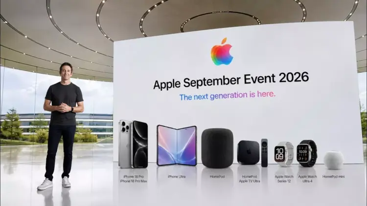 Suasana presentasi panggung utama tempat rilisnya perangkat-perangkat anyar Apple di bulan September 2026.