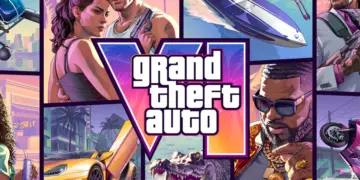 Kolase poster resmi GTA VI menampilkan logo utama, karakter, supercar, dan buaya khas Florida