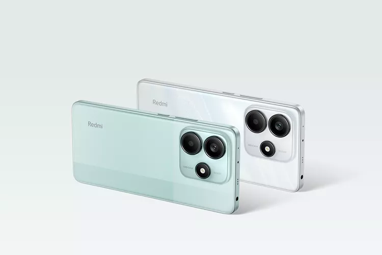 Tampak belakang HP Redmi 8/256 GB warna mint green dan putih dengan modul kamera elegan.