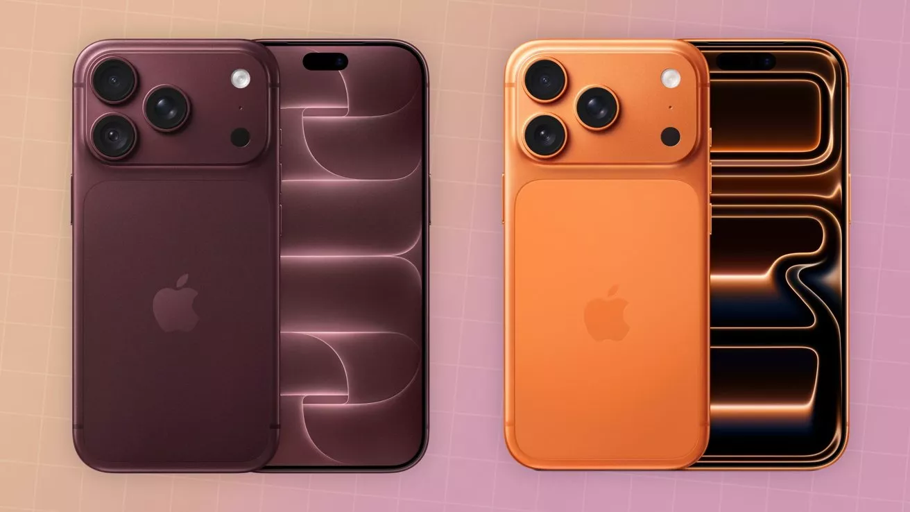 Komparasi fisik iPhone 18 Pro warna marun dan iPhone 17 Pro warna oranye tampak depan dan belakang