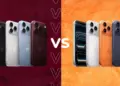 Perbandingan pilihan varian warna iPhone 18 Pro dan iPhone 17 Pro dengan simbol VS di tengah