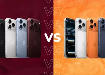 Perbandingan pilihan varian warna iPhone 18 Pro dan iPhone 17 Pro dengan simbol VS di tengah