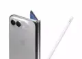 Konsep desain iPhone Ultra lipat warna silver bersanding dengan Apple Pencil untuk info harga iPhone Ultra.