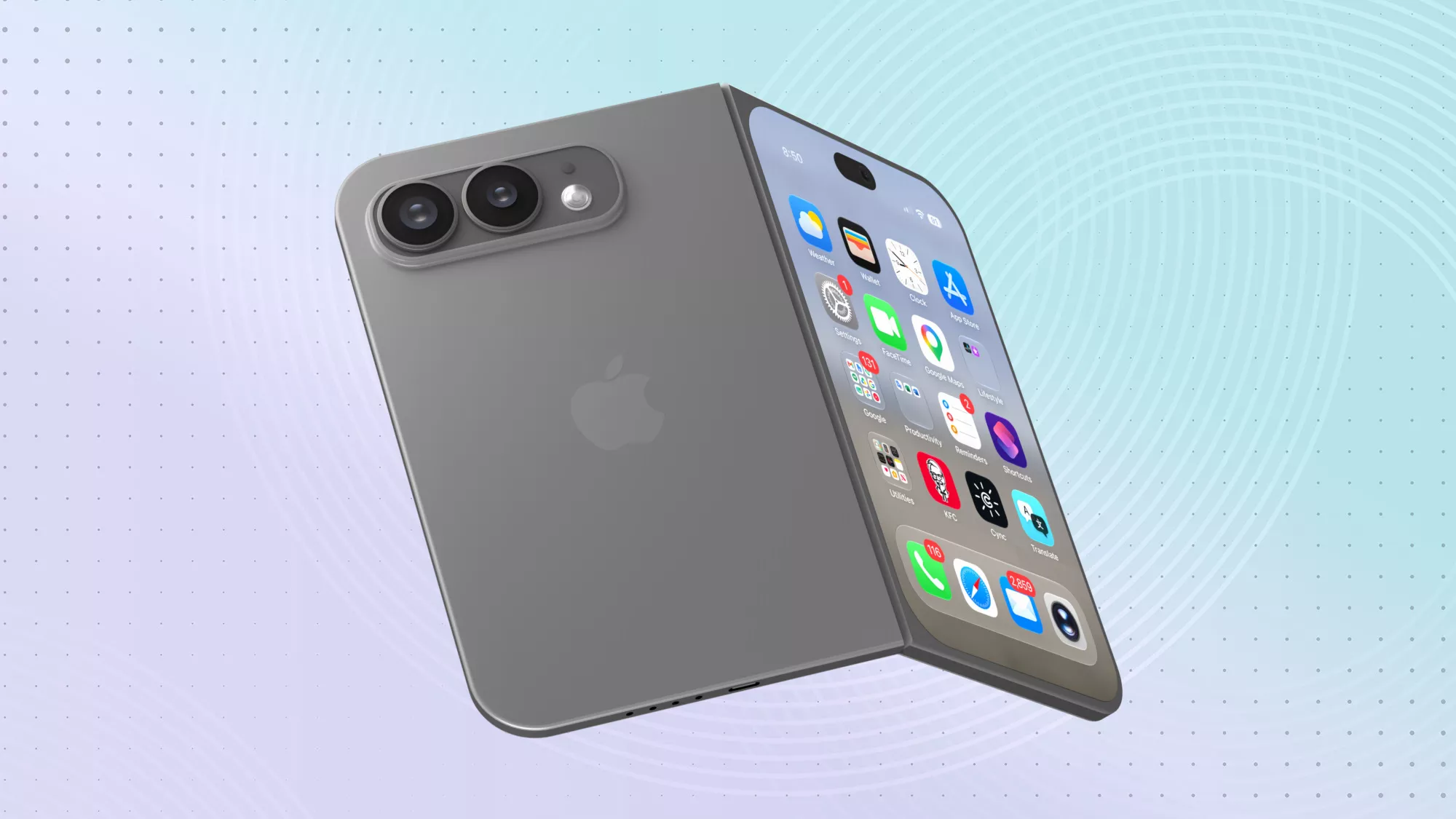 Desain futuristik iPhone Ultra yang mengusung mekanisme lipat dan fitur kelas atas khas Apple.