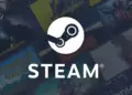 Mozaik sampul game populer di Steam dengan logo dan tulisan "STEAM" putih di tengah.