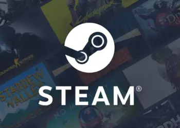 Mozaik sampul game populer di Steam dengan logo dan tulisan "STEAM" putih di tengah.