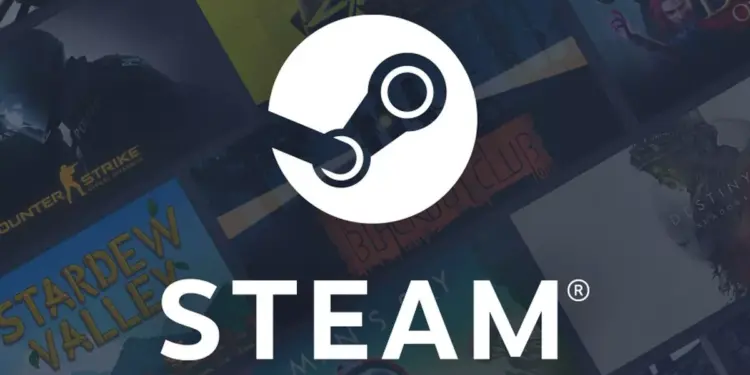 Mozaik sampul game populer di Steam dengan logo dan tulisan "STEAM" putih di tengah.