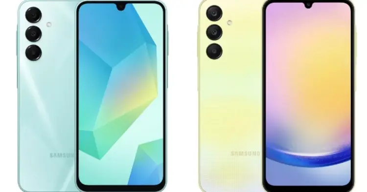 Tampilan depan dan belakang HP reseller Samsung warna hijau dan kuning