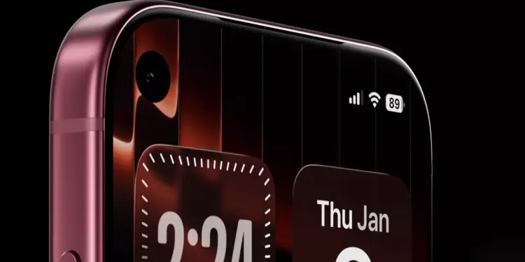 Tampilan jarak dekat sudut atas layar iPhone 18 Pro Max memperlihatkan indikator baterai dan punch hole kamera.