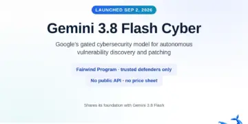 Pengumuman fitur keamanan siber mandiri Gemini 3.8 Flash Cyber, model AI pemburu celah.