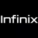 Logo Infinix berwarna putih dengan latar belakang hitam polos.