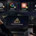 Seseorang pusing melihat layar laptop "Service Unavailable" dan indikator gangguan layanan ChatGPT, Gemini, Claude, serta Grok.