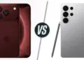 Komparasi desain belakang iPhone 18 Pro Max warna merah marun dan Samsung Galaxy S26 Ultra warna perak lengkap dengan S Pen.