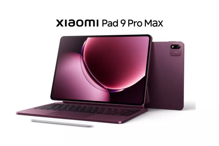 Promosi resmi tablet Xiaomi Pad 9 Pro Max lengkap dengan keyboard case dan stylus pen.