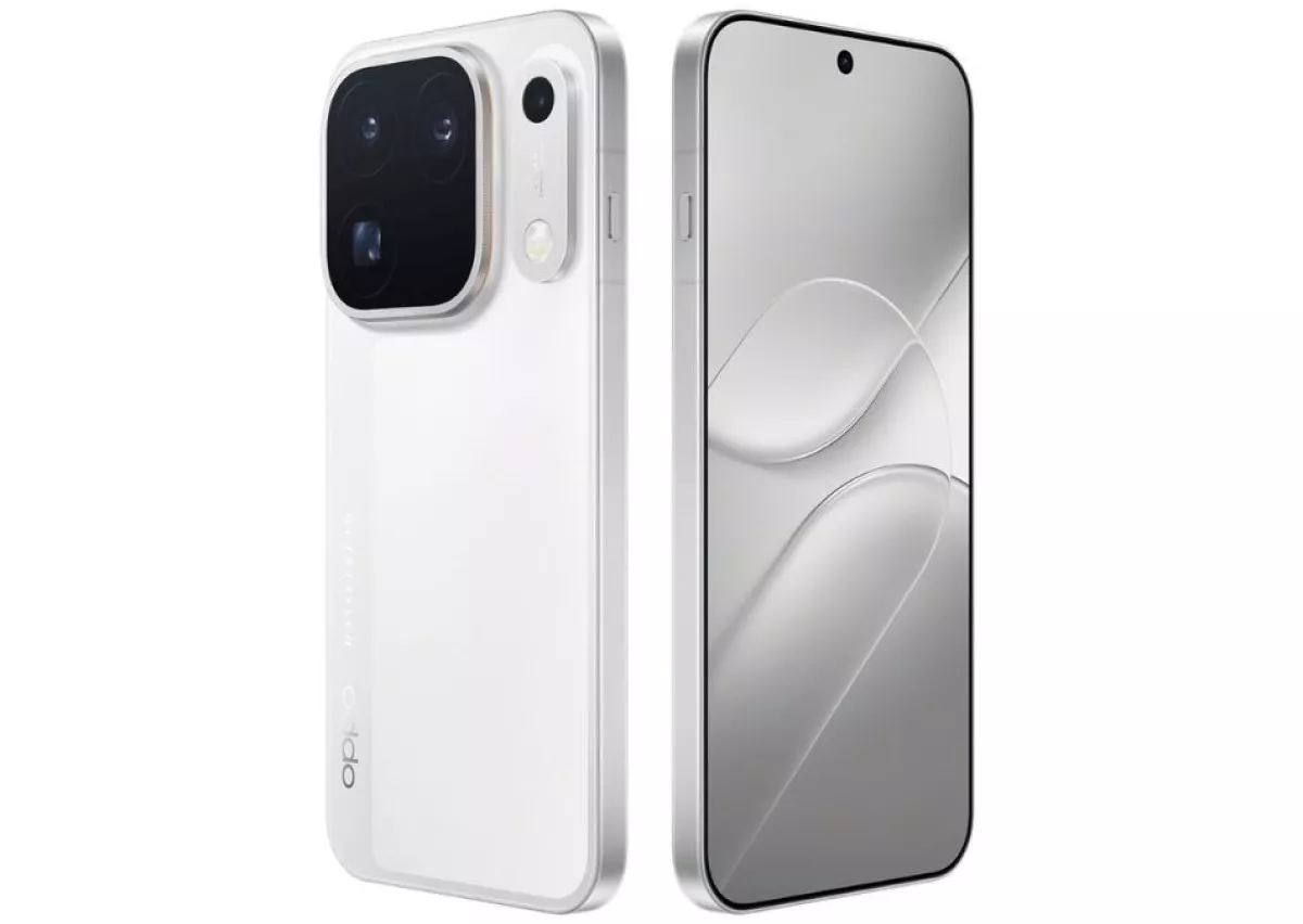 Tampilan depan dan belakang smartphone OPPO Find X10 berwarna putih dengan modul kamera Hasselblad.