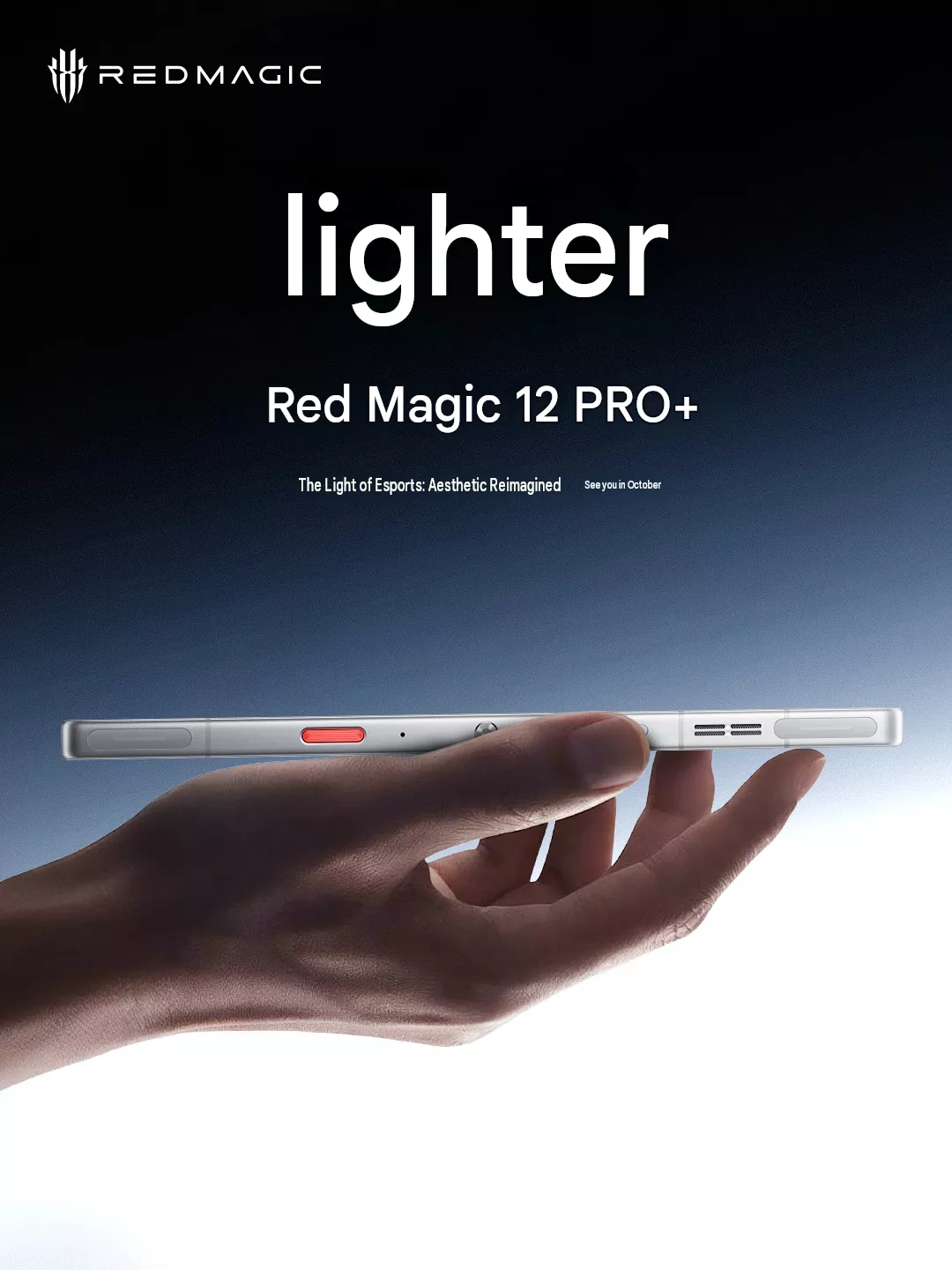 Poster teaser resmi RedMagic 12 Pro Series menampilkan desain bingkai bodi yang ramping dan ringan.