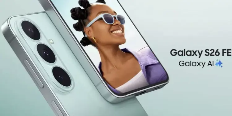 tiga kamera belakang dan layar Samsung Galaxy S26 FE yang didukung fitur Galaxy AI.