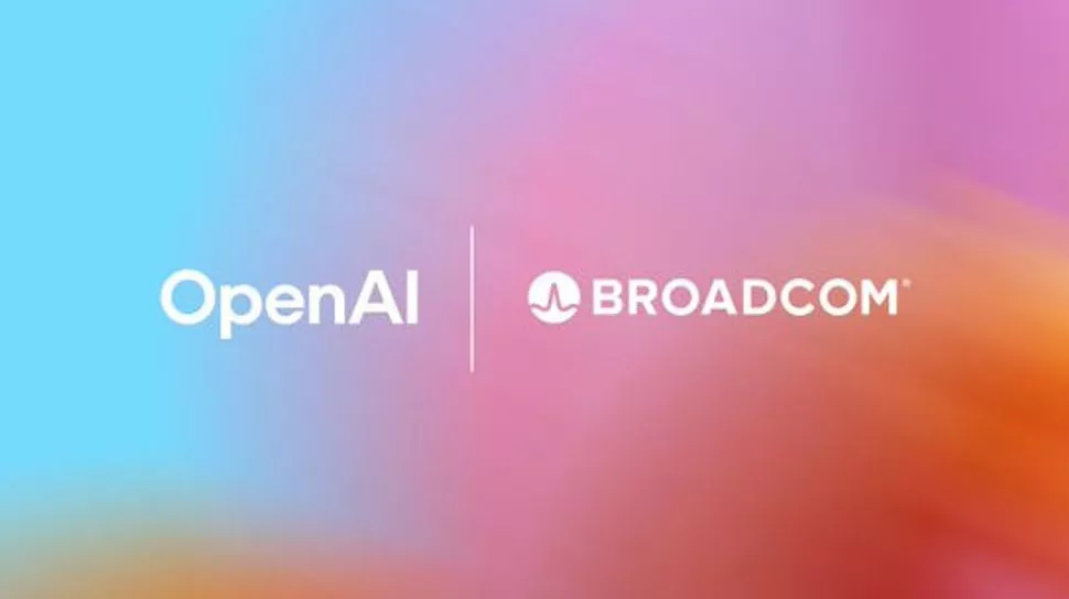 Logo kemitraan strategis antara OpenAI dan Broadcom dalam pengembangan teknologi kecerdasan buatan.