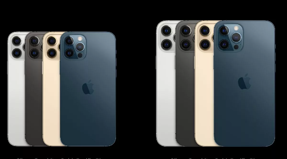 Komparasi varian warna iPhone bekas seri Pro dan Pro Max dalam warna Silver, Graphite, Gold, dan Pacific Blue.