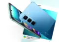 Tampilan bodi depan dan belakang smartphone Infinix Hot warna biru cerah. HP Android Murah