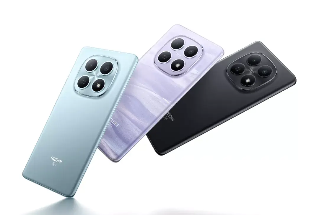 Tiga pilihan warna HP Redmi 2 jutaan melayang dengan varian biru muda, ungu bermotif, dan hitam.