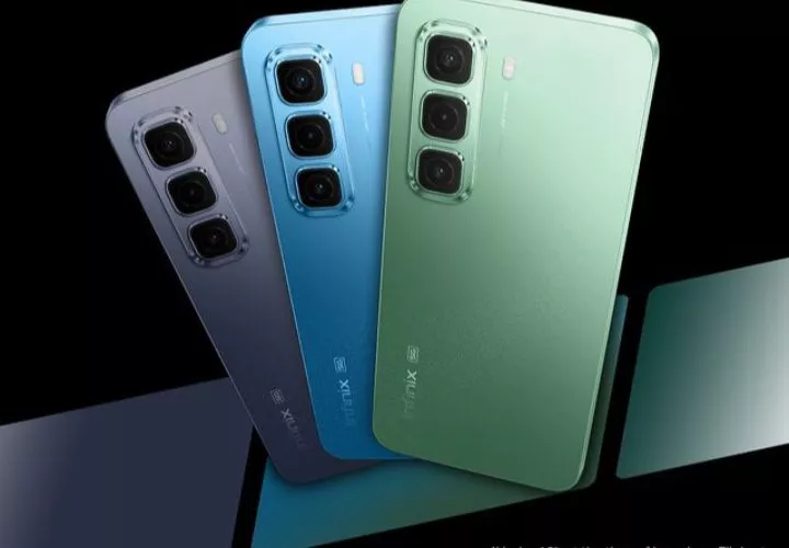 Tiga varian warna smartphone Infinix yaitu abu-abu, biru, dan hijau mint.